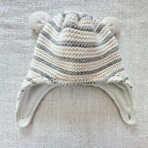 Baby Boden Gray & White Striped Knit Winter Baby Hat VGUC 6-12mo